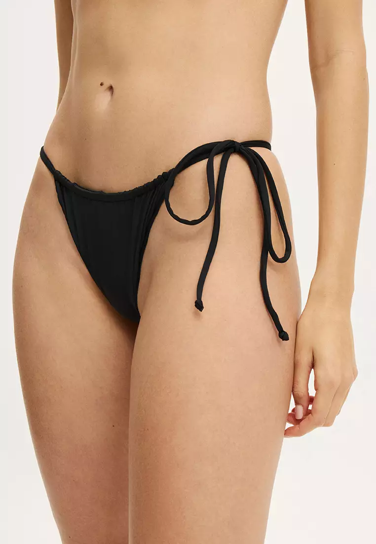 Side Tie Gathered Brazilian Bikini Bottom