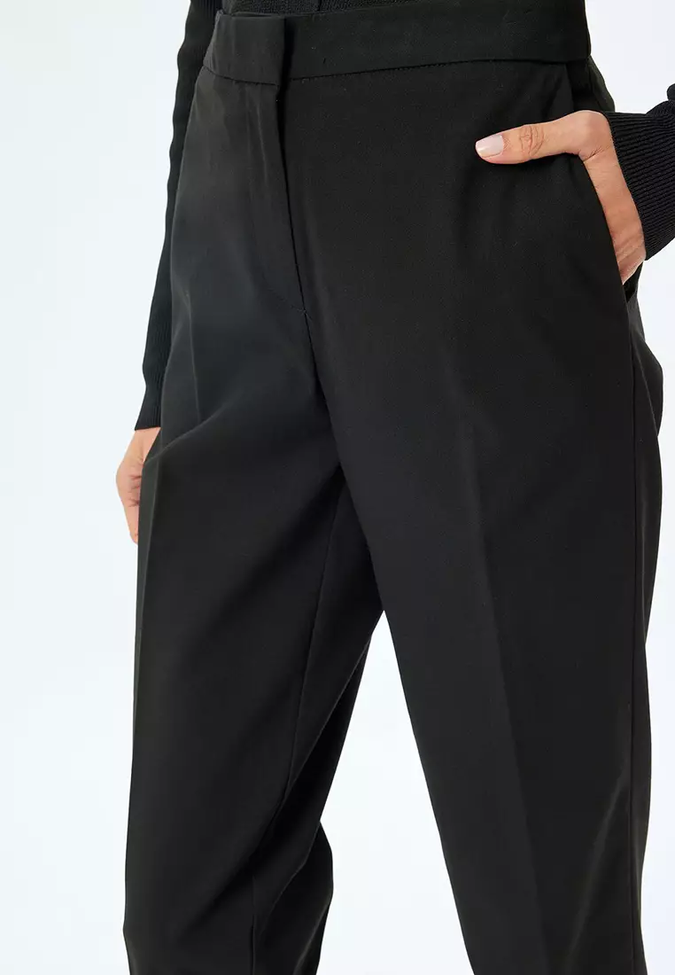Cigarette Trousers Pocket Detail Viscose Blend