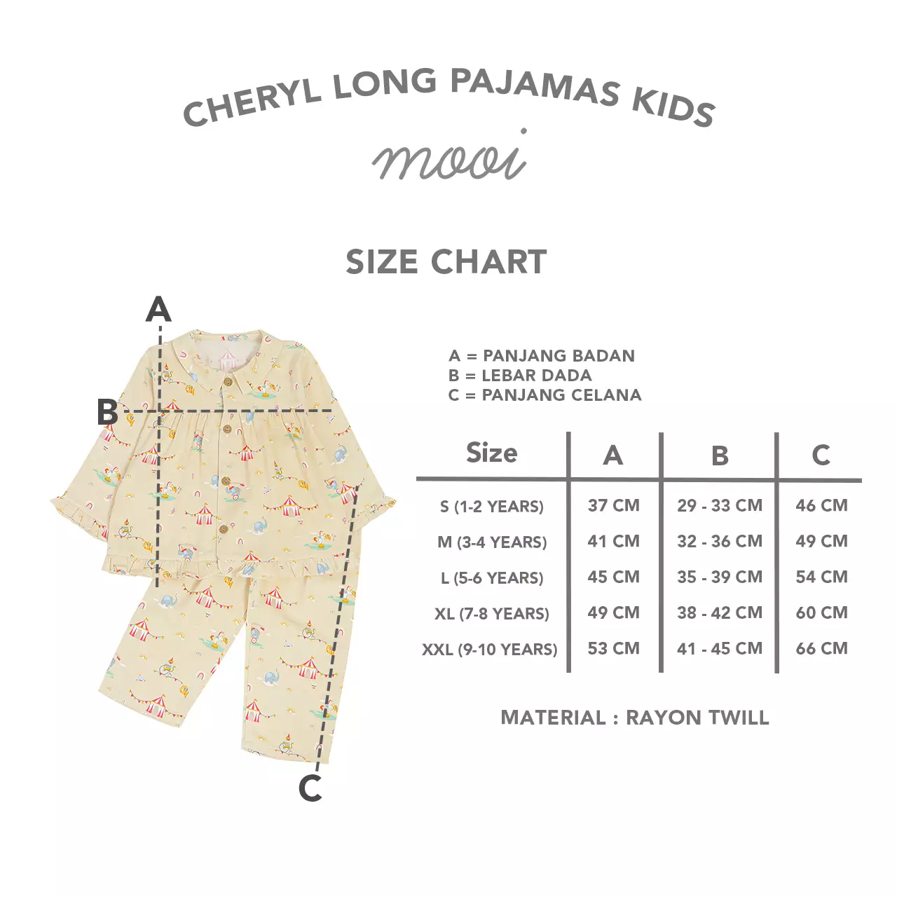 Mooi Piyama Panjang Anak Baju Tidur Cheryl Anak Long Pajamas Kids - Blue