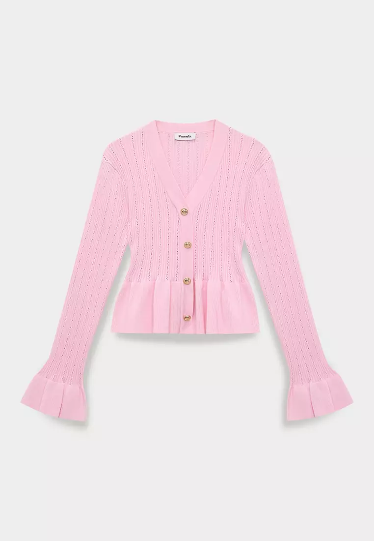 Frill-Trim Peplum Cardigan