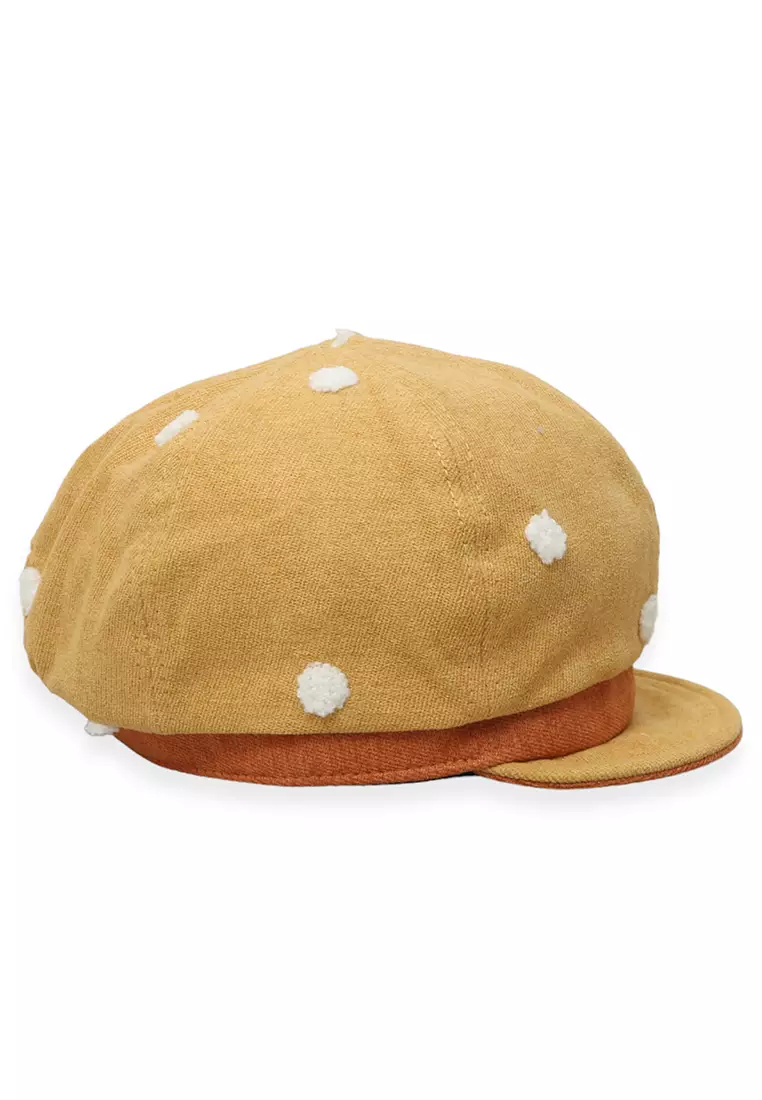 Zello Topi Beret Anak Perempuan Motif Pita Polkadot Children Hat Retro Design Material Cotton ORIGINAL - Yellow