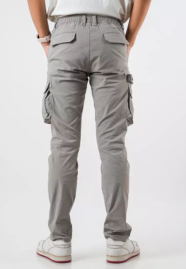OXCON Celana Cargo Panjang Pria Pinggang Karet Slimfit Sparta Light Grey