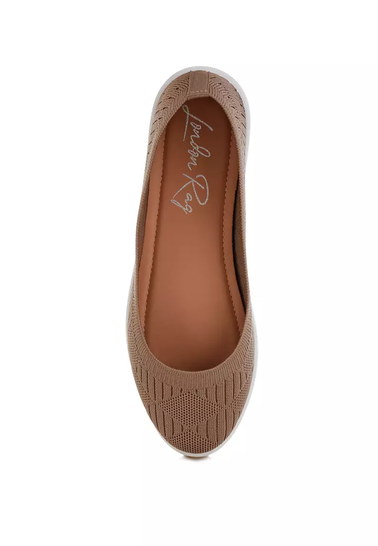 Knitted Flat Ballet Flats in Taupe
