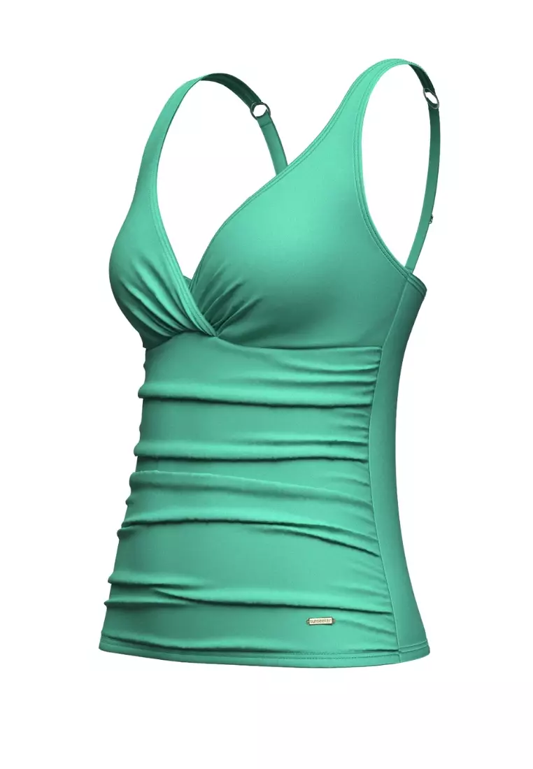 Core Solid 綠色加杯交叉前式坦基尼泳装