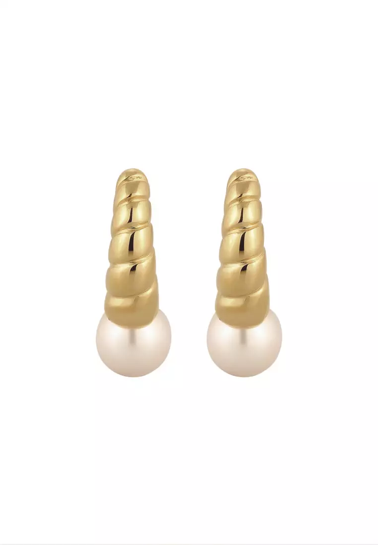 Anting Perhiasan Perak 925 Wanita Creole Elegant White Pearl Gold Plated