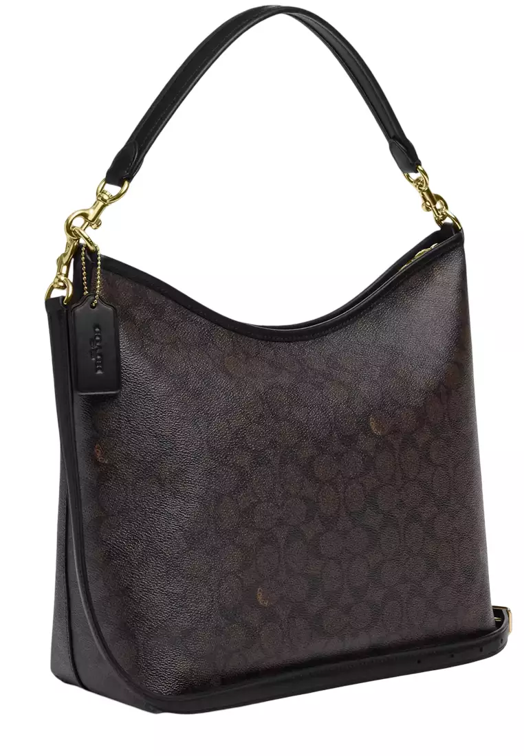 Laurel Large Shoulder Bag In Signature Canvas - Walnut/ Black CY685