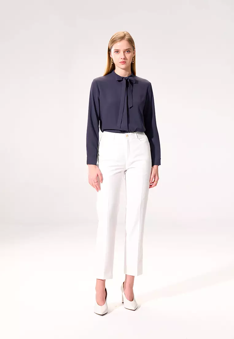 Dark Grey Stand Collar Tie Long Sleeve Top