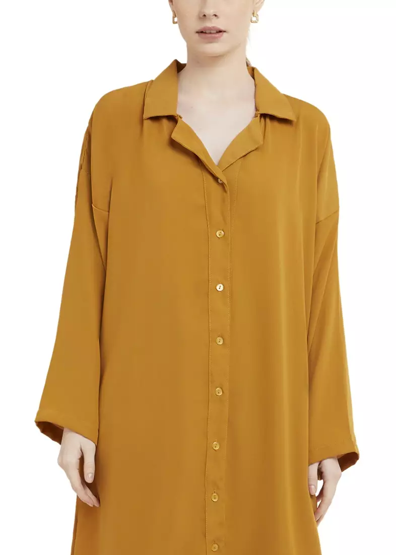 Qalita Tunik Kemeja Wanita Polos Plain Lengan Panjang Premium Quality - Mustard