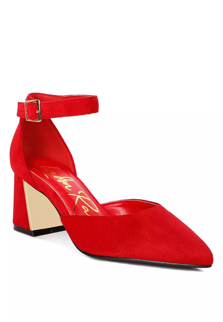 Red pointed sale toe block heels