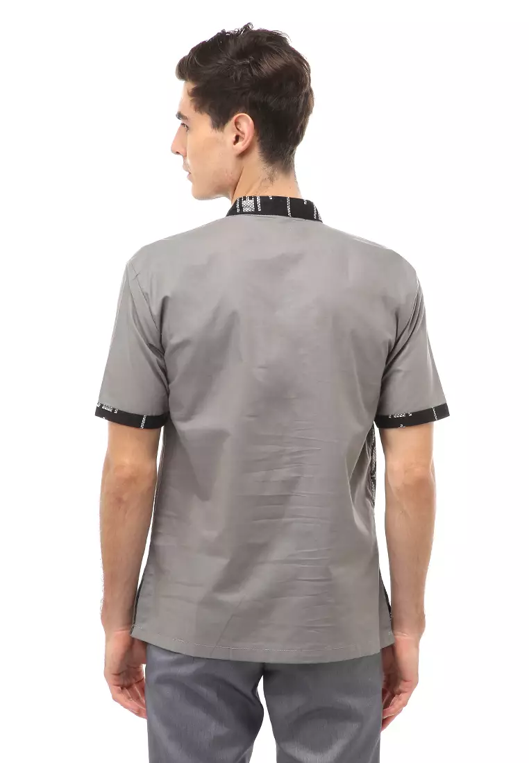 Dwan Atasan Formal Pria Kemeja Koko Batik Lengan Pendek Material Cotton ORIGINAL - Gray