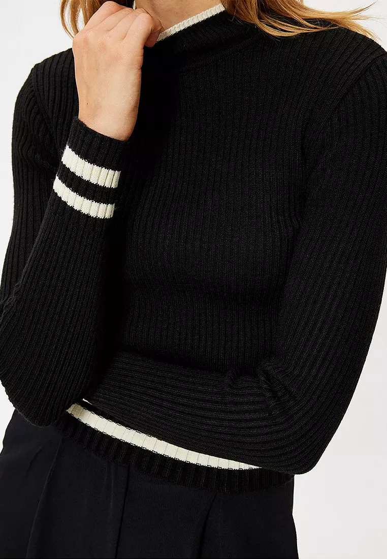 Stand Collar Striped Sweater
