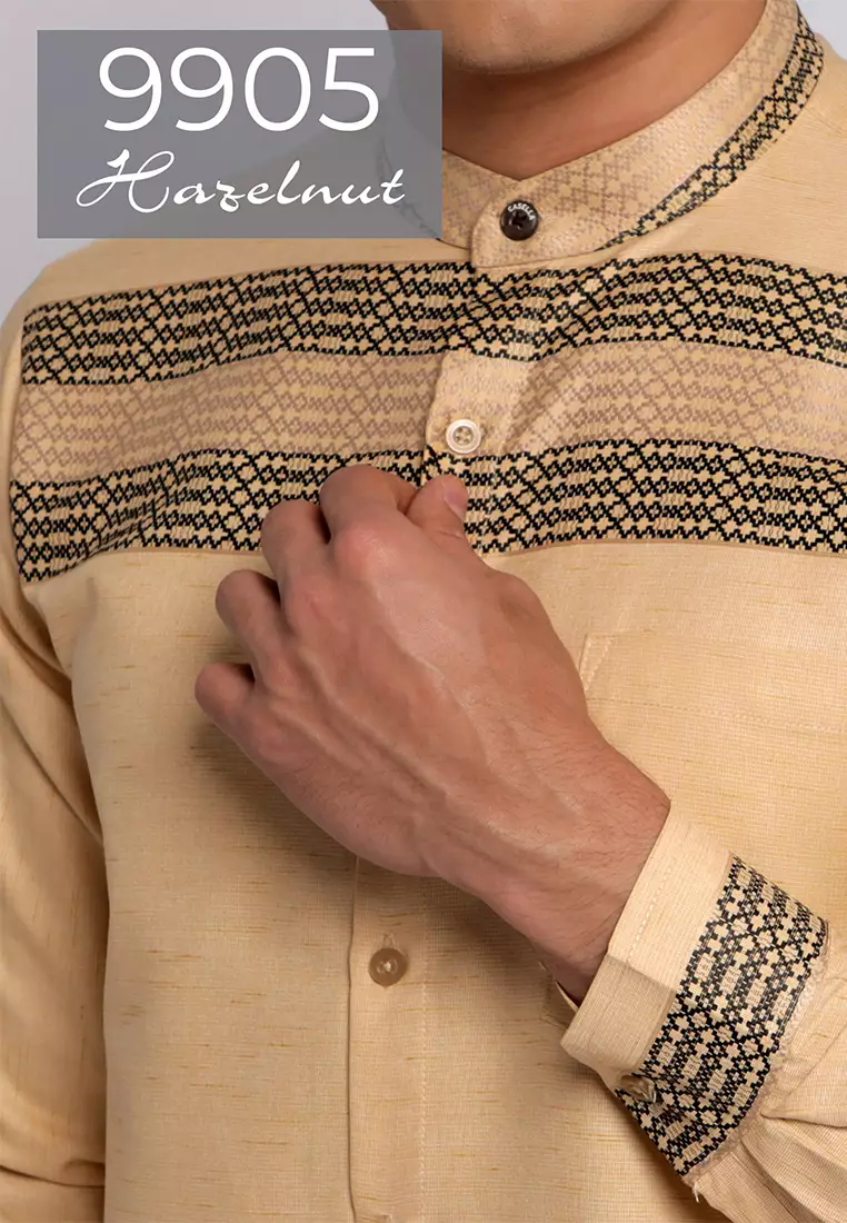 Casella Baju Koko Pria Lengan Panjang Horizontal Design | Koko Lengan Panjang Hadid 9905 Hazelnut