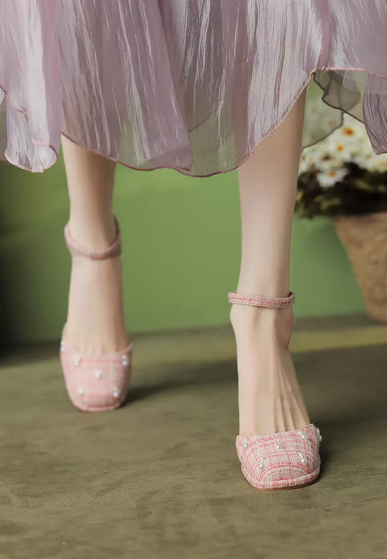 7.5CM Rabbit Accessories Tweed Mary Jane Shoes XJ2568-3