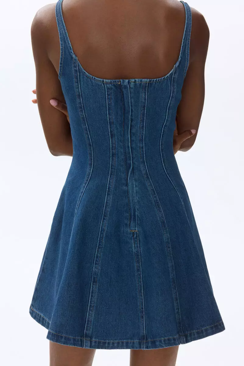Flared-skirt denim dress