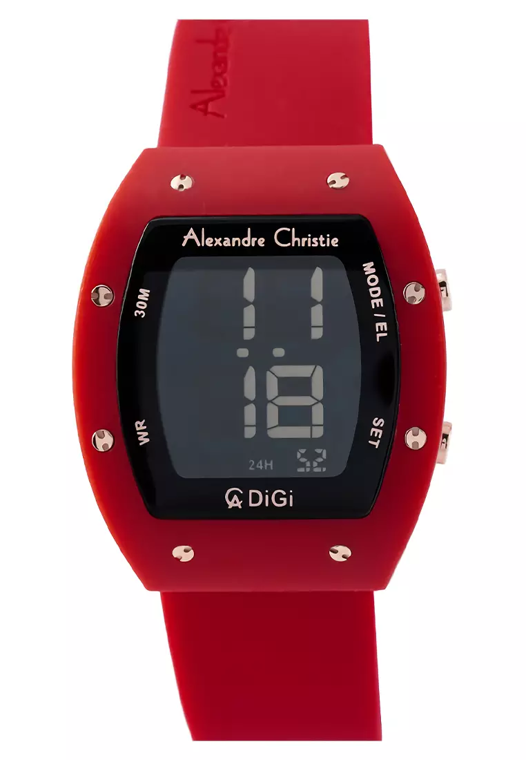 Alexandre Christie - Jam Tangan Digital Wanita - Red - Rubber Strap - 9360 LHRRGBARE