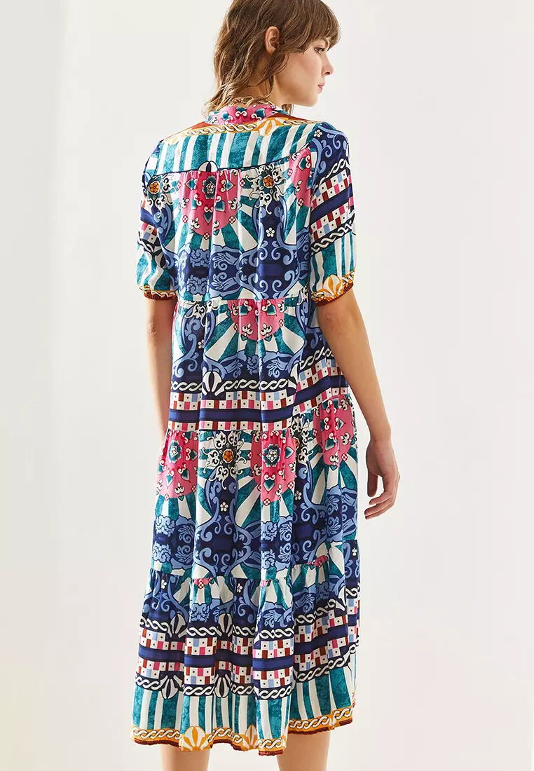 Women's Magnificent Collar Katkat Patterned Viscose Dress 60251287