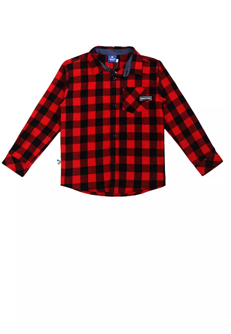 Shirt/ Kemeja Lengan Panjang Red Black/ Donald Duck Label Basic