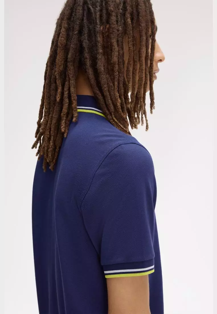 Fred Perry M3600 The Twin Tipped Fred Perry Shirt (French Navy / Dusky Blue / Citron)