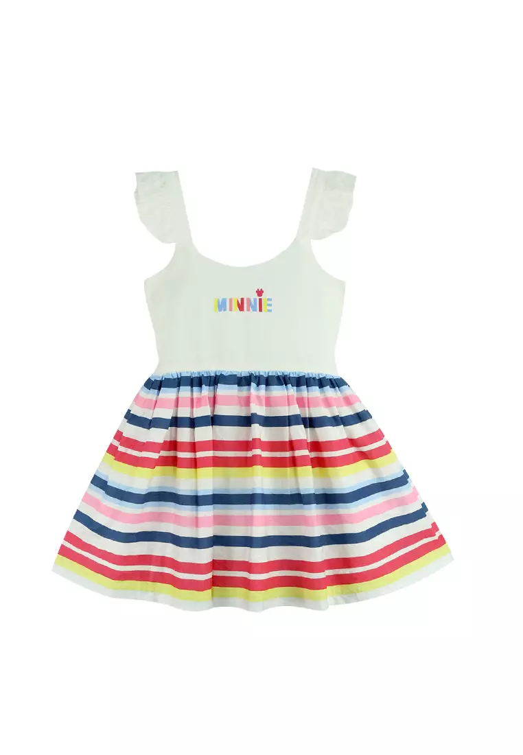 Buy Disney Toddler Girls Minnie Mouse Rainbow Striped Empire Dress with ...
