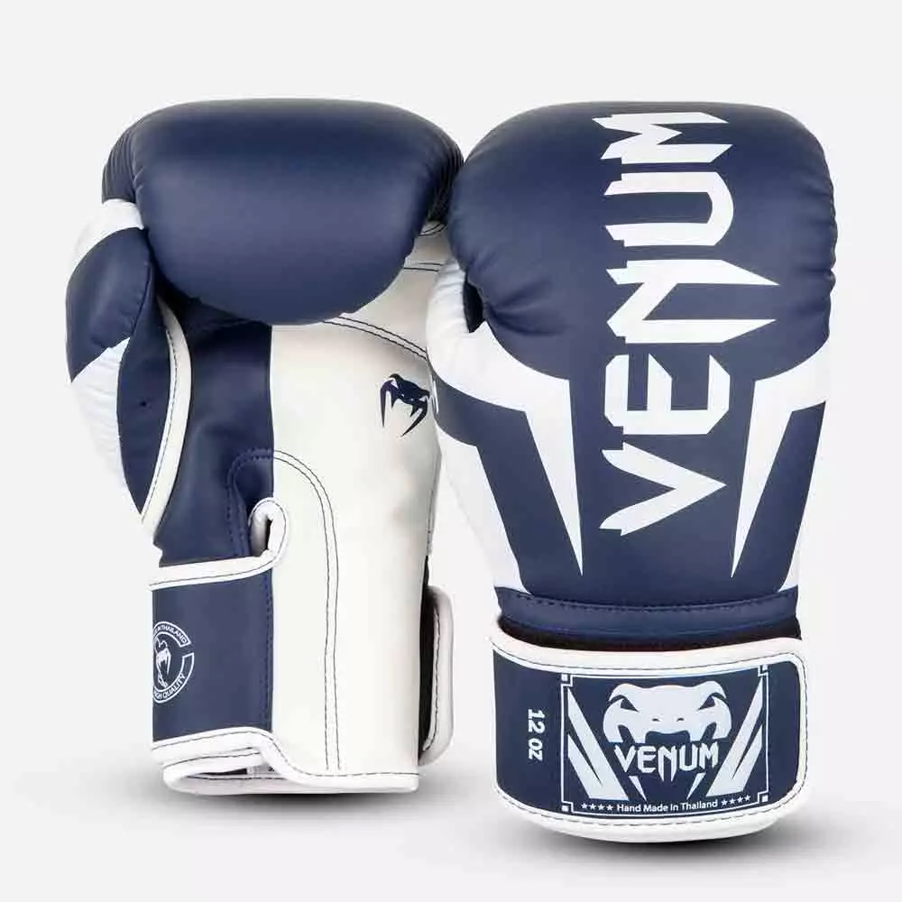 Sarung tinju boxing glove Venum Elite Boxing Gloves White/Navy Blue 12oz