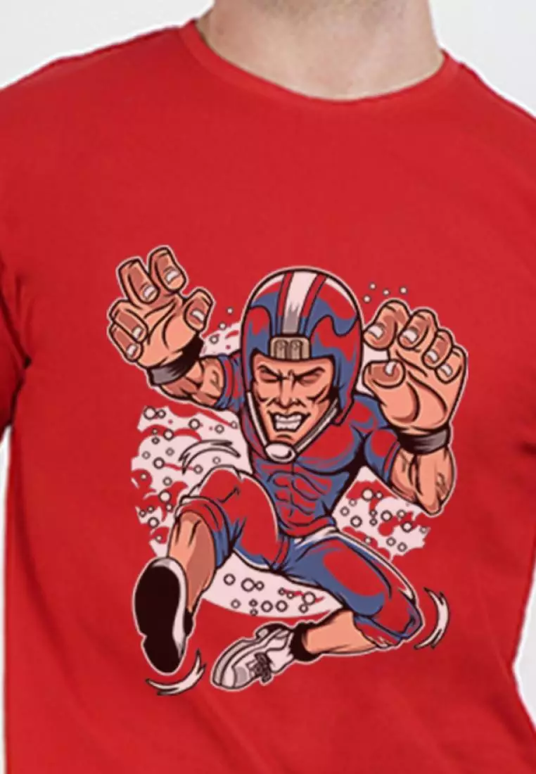 Rugby Football Graphic Red Cotton Short Sleeve Crew Neck Sportswear Tee