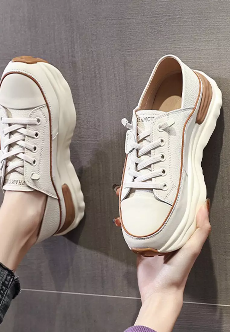 Genuine Leather Thick-sole White Sneakers RX-T3189