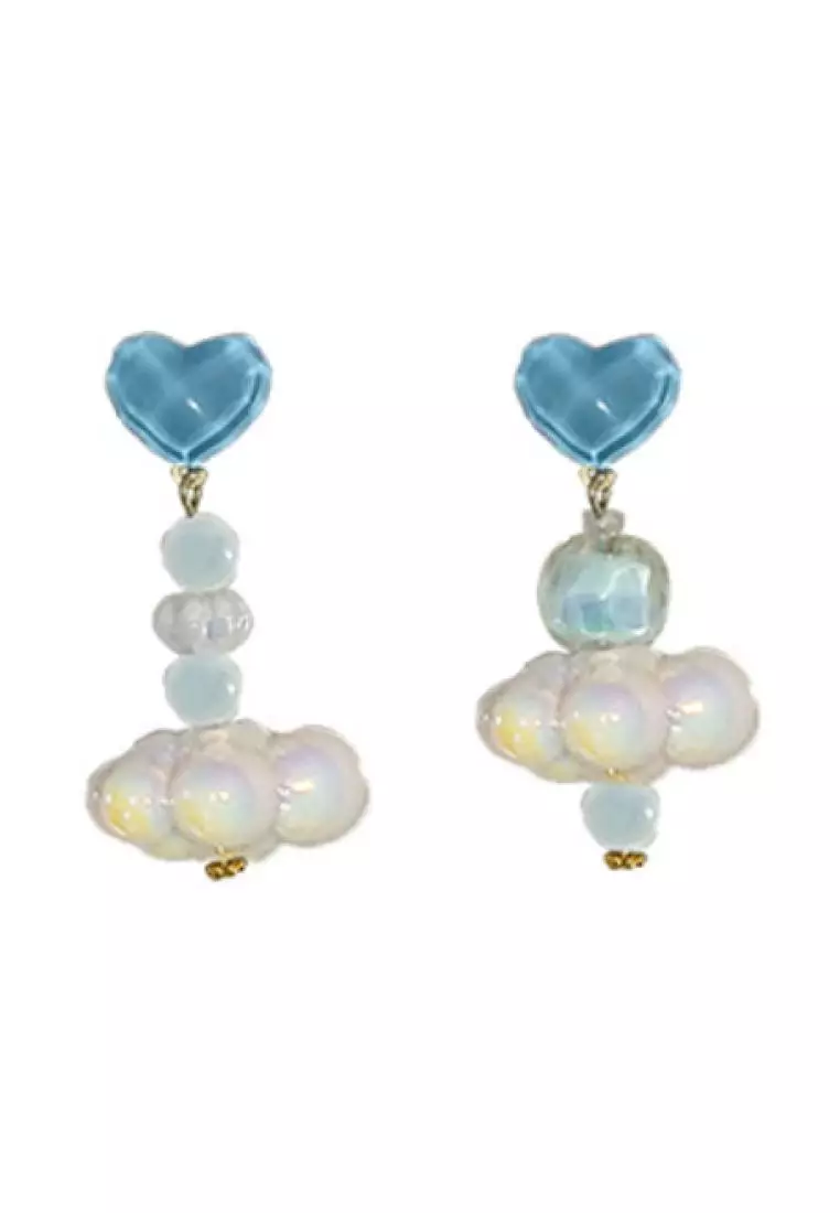 Summer blue heart cloud ceramic earrings K062414