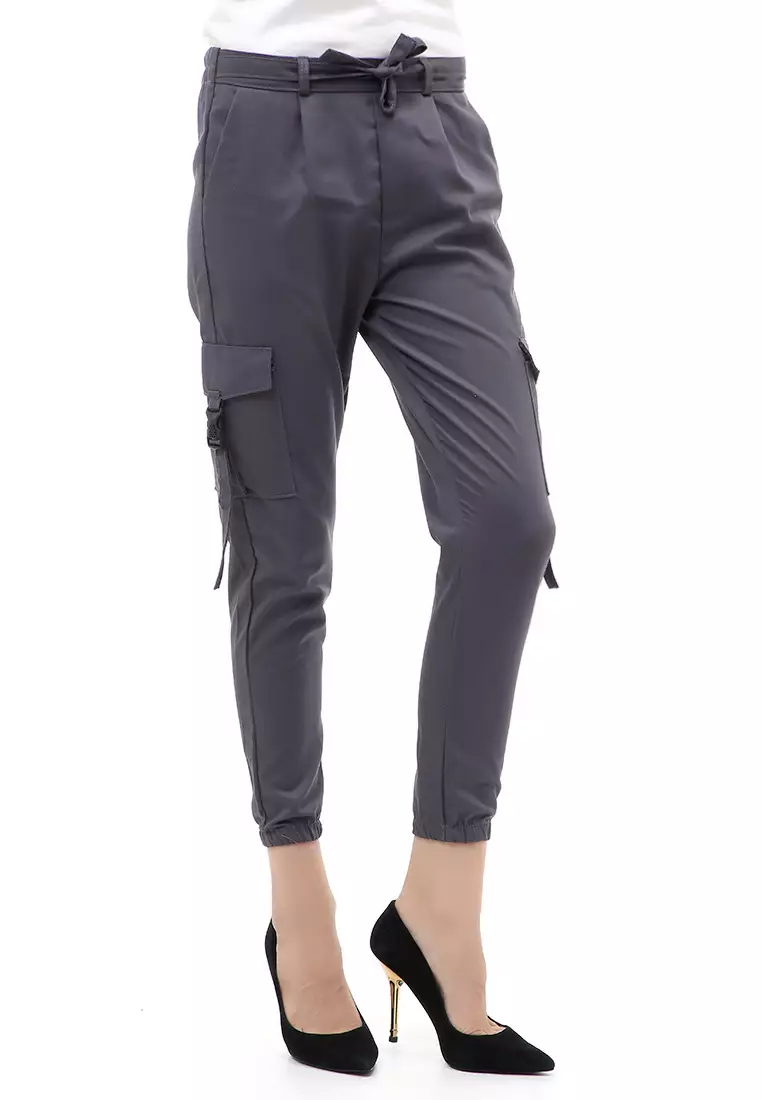 Jourel Celana Panjang Kasual Wanita Jogger Cargo Pants Material Cotton Drill ORIGINAL - Gray