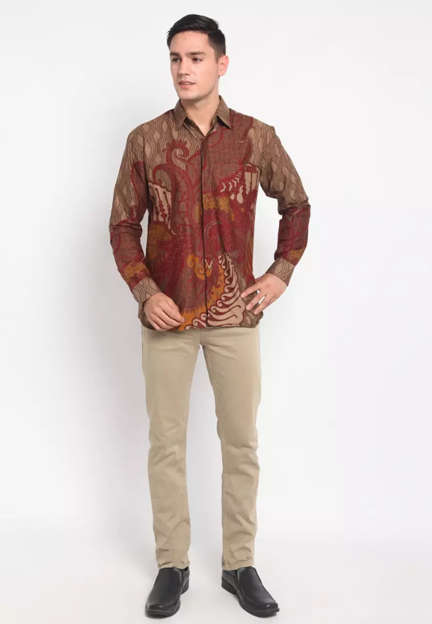 Sakra Maron Kemeja Batik Pria Premium Slimfit Modern Lengan Panjang