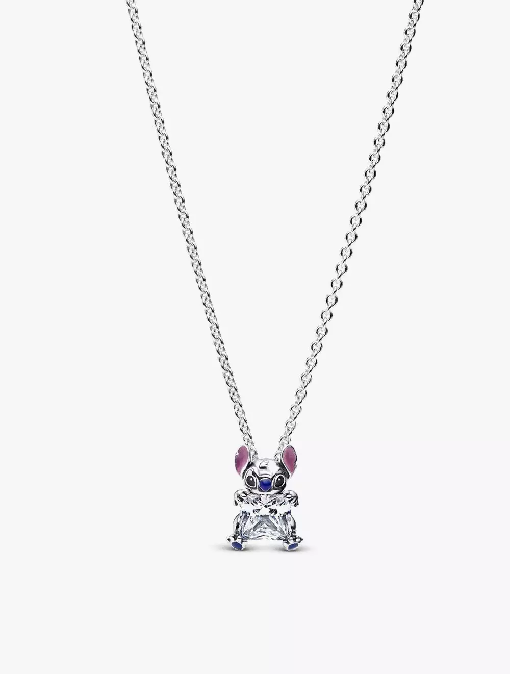 Disney Stitch pendant necklace with clear cubic zirconia, purple, blue and black enamel