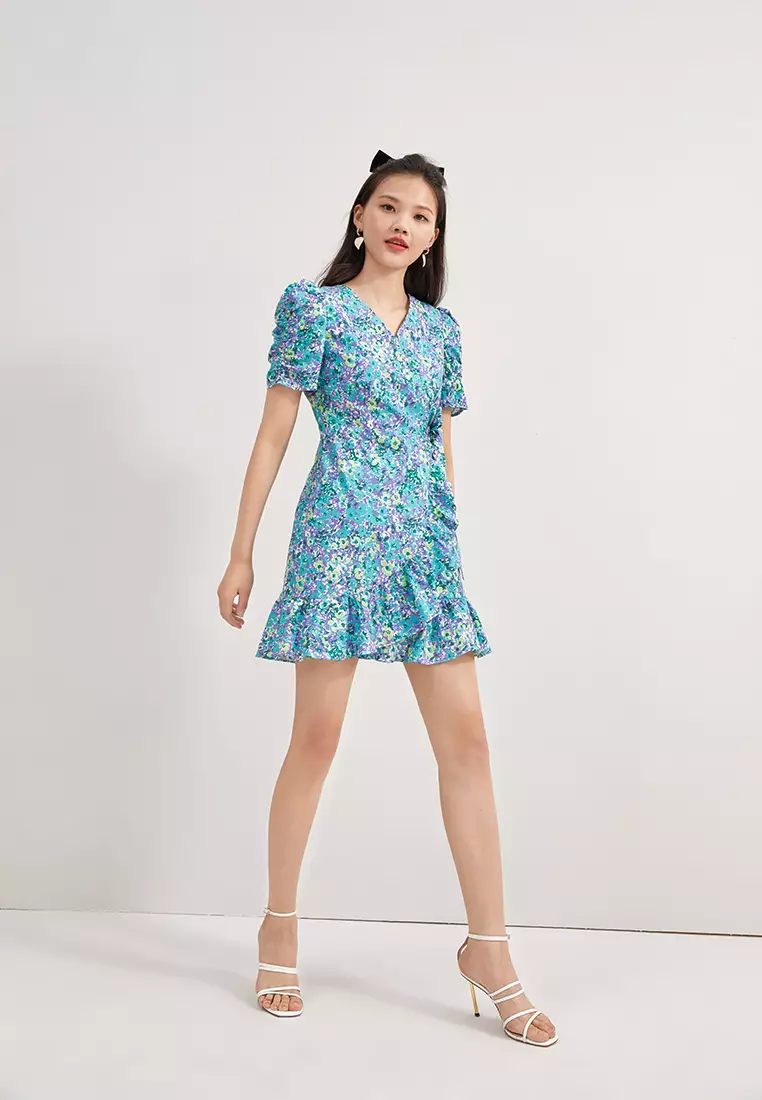 Overlap V-Neck Floral Mini Dress