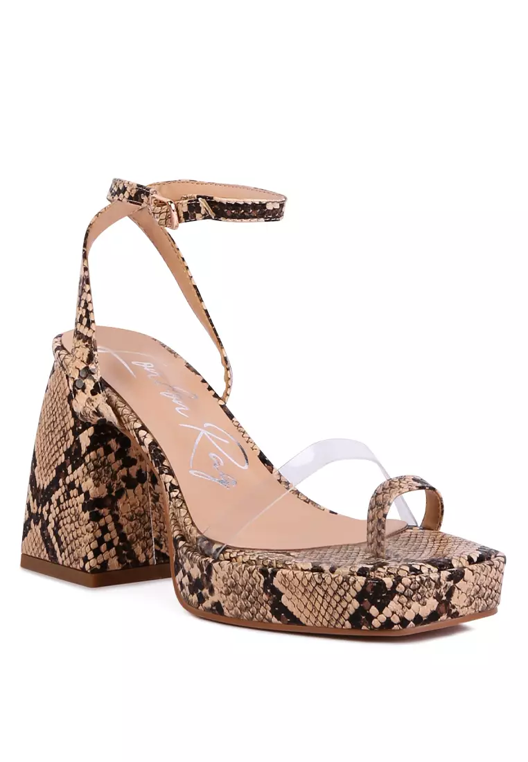 Macchiato Snake Pattern Block Heeled Sandals
