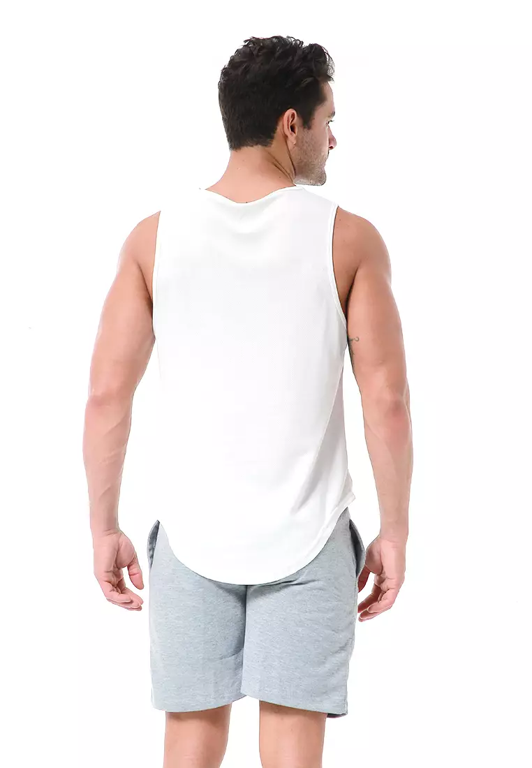 Bobby Atasan Kasual Pria Singlet Gym Motif Polos Sleeveless Sports Shirt Material Polyester Fiber ORIGINAL - White