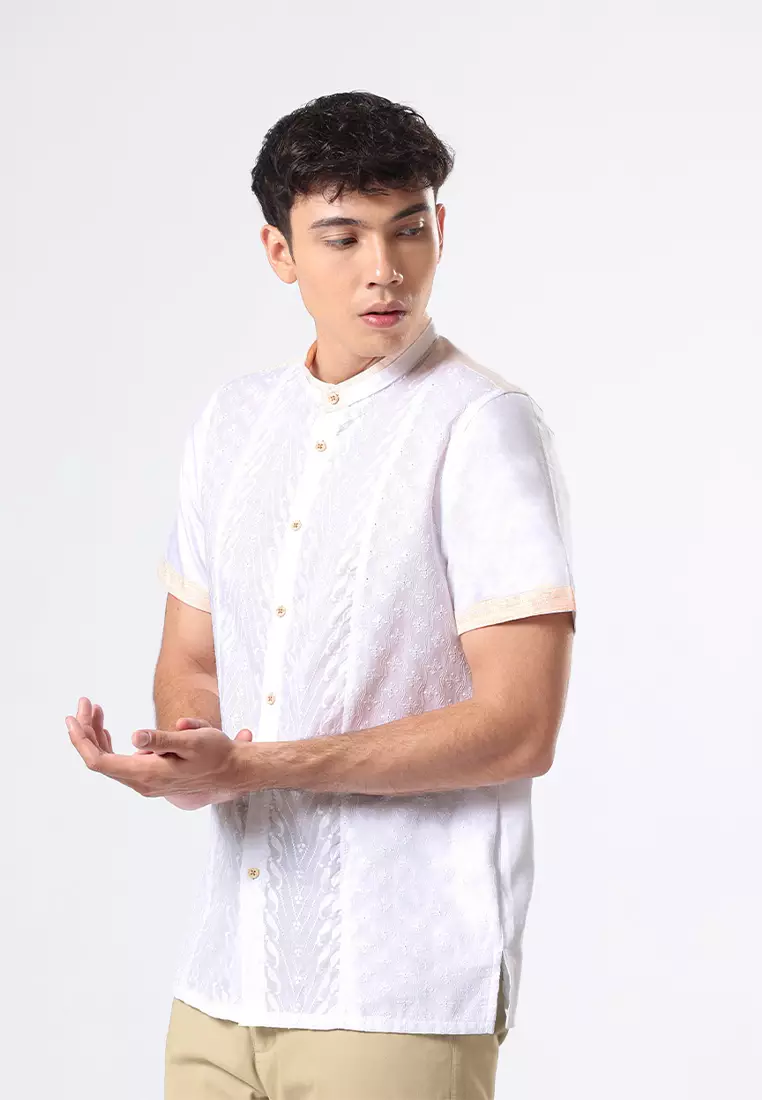 Kemeja Koko Pria Lengan Pendek Baju Muslim Pria SAURON WHITE