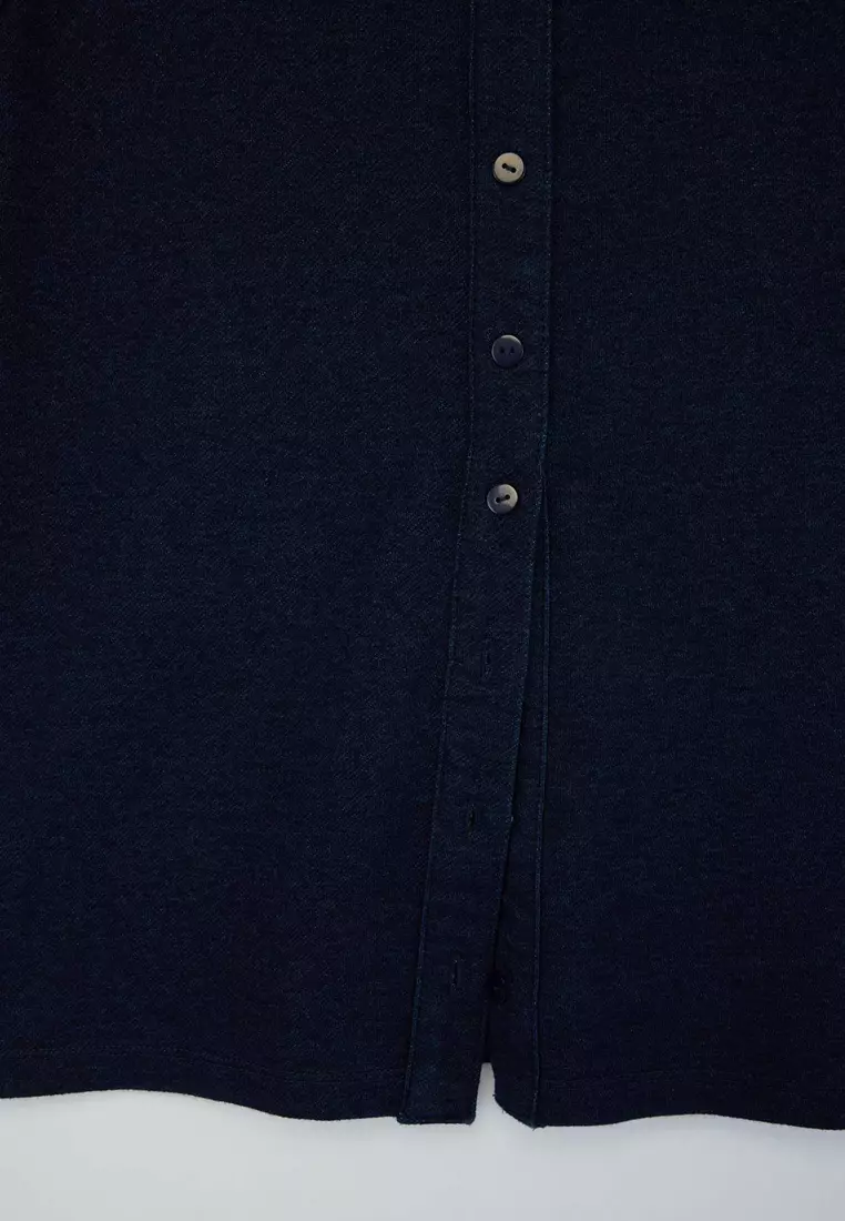 Blue Denim Look Knitted Plus Size Blouse Tbbss26Af00119
