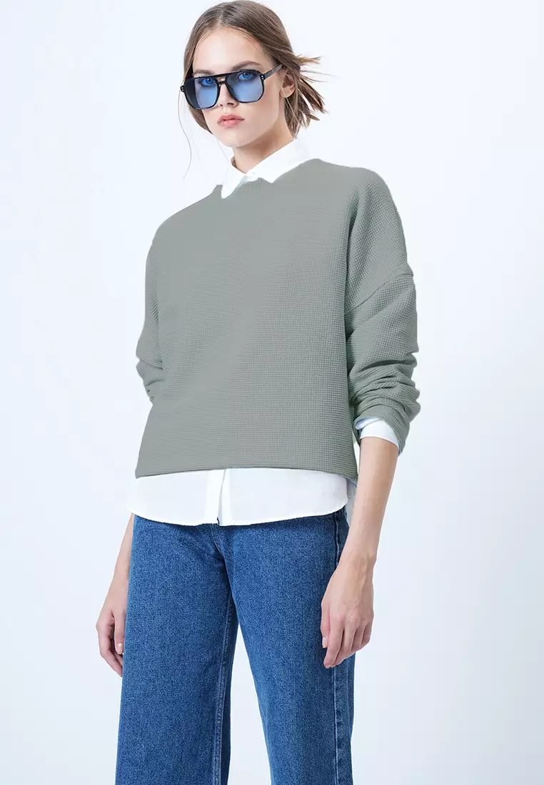 Crew Neck Batwing Sleeves Sweatshirt