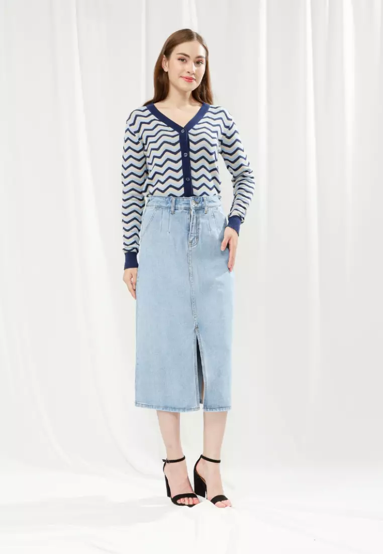 Dasha Midi Skirt Jeans in Aqua