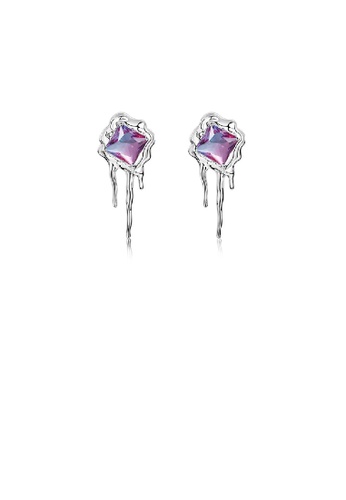 Glamorousky purple 925 Sterling Silver Fashion Elegant Lava Geometric Square Purple Cubic Zirconia Earrings 9A26EAC83A21F8GS_1