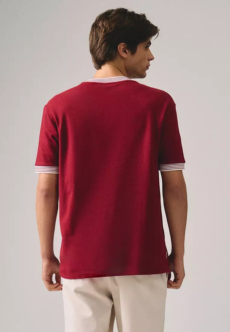 Regular Fit T-Shirt With Multiple Contrast Tipping Detail In Textured Knit
