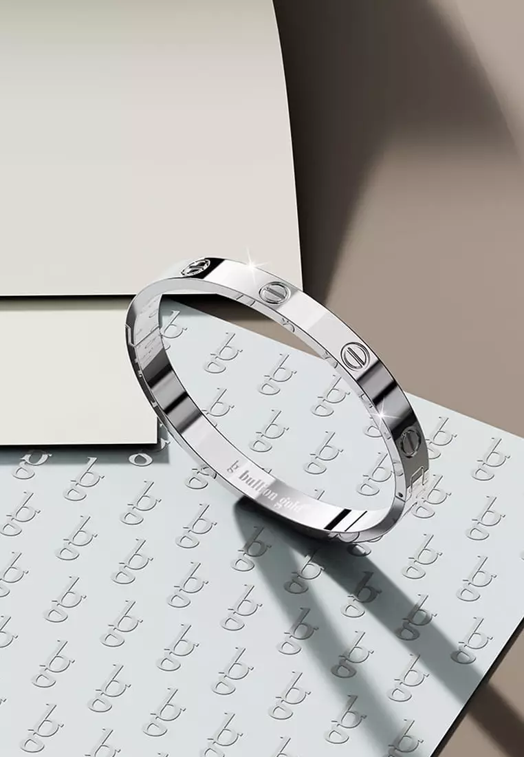 Carmello Stainless Steel Bangle in White Gold