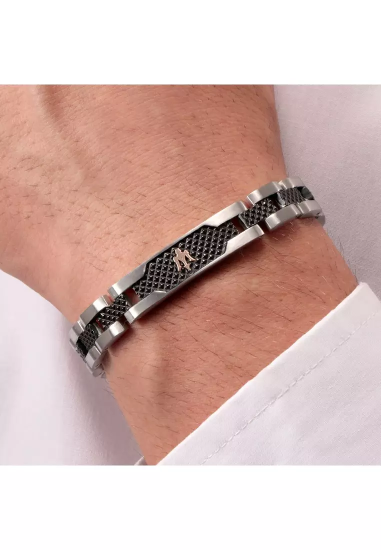 Maserati Jewels 210mm Men's Stainless Steel Bracelet, Black, JM419ASC01 (Adjustable)