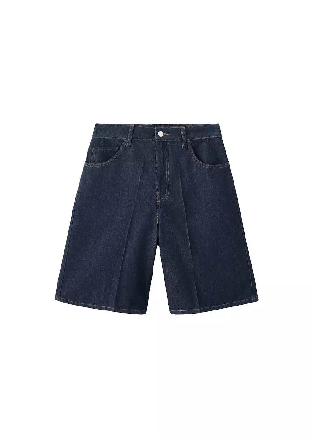 Celana pendek denim lurus berpinggang tinggi