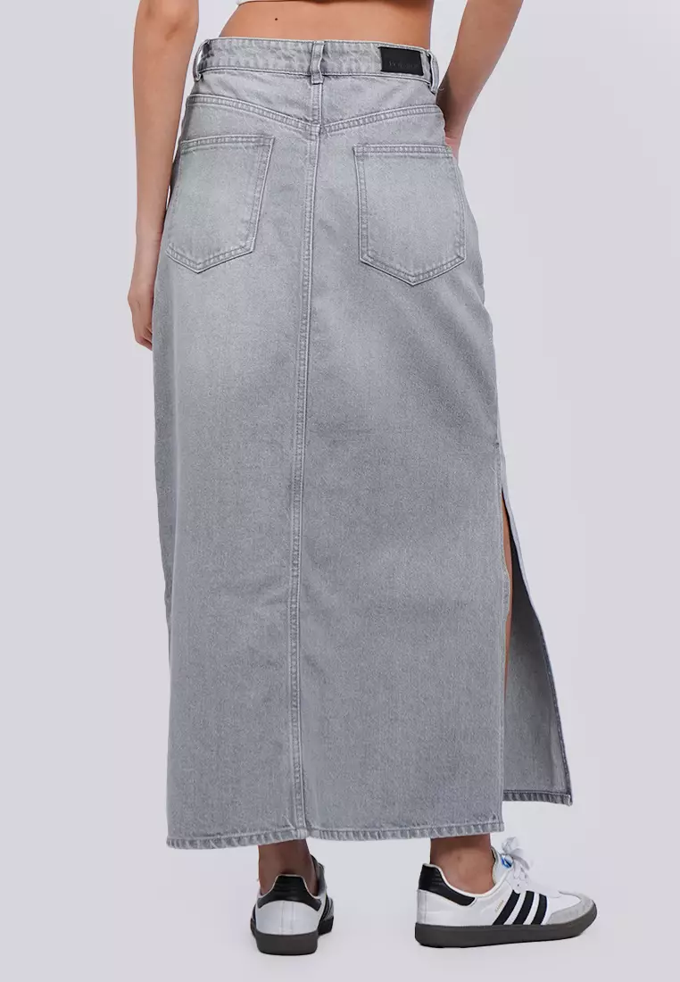Tirajeans Denim Maxi Skirt With Slit 7-LXSWSEA225H120 Grey