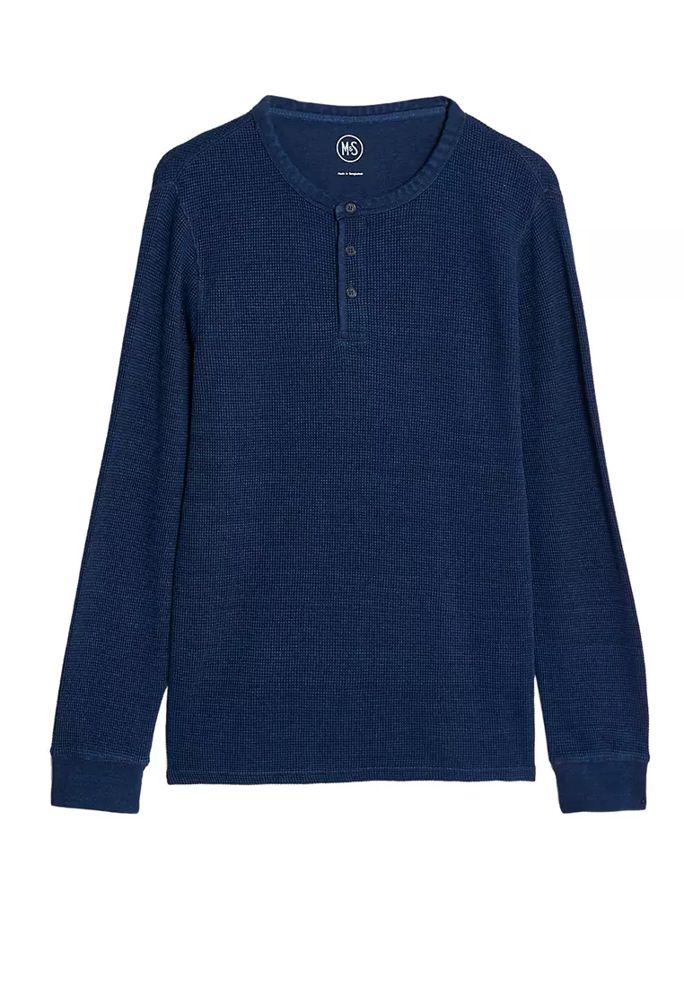 Cotton Rich Waffle Henley T-Shirt