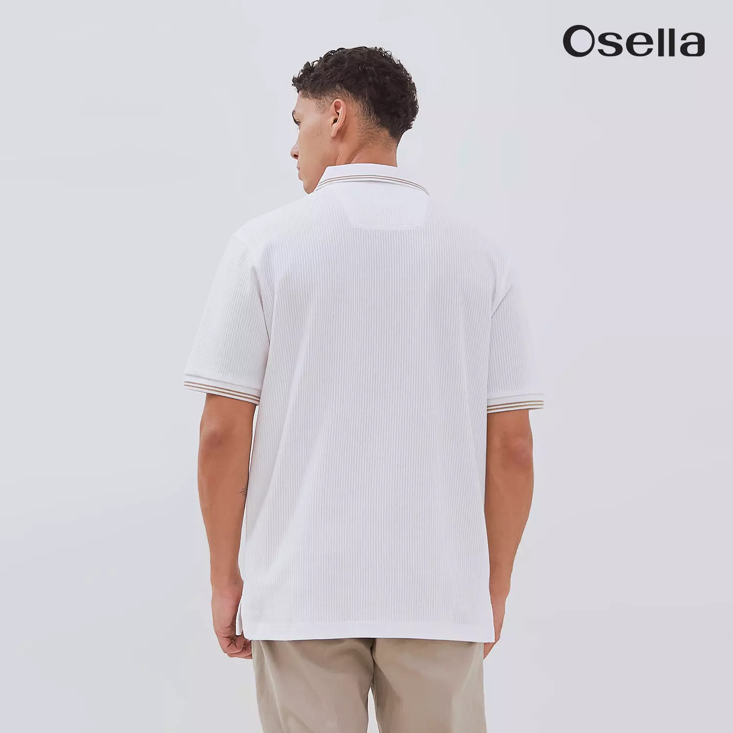 Osella Carlos Vertical Rib Textured Polo Shirt 2021501401 | Atasan Kaos Polo lengan Pendek Pria
