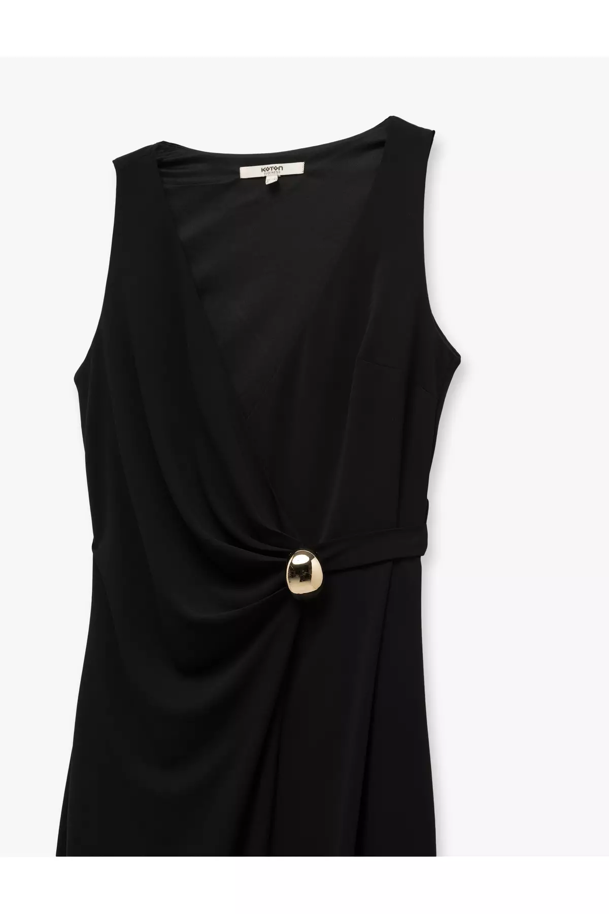Sleeveless V Neck Long Double Breasted Dress With Metal Accessories Detail