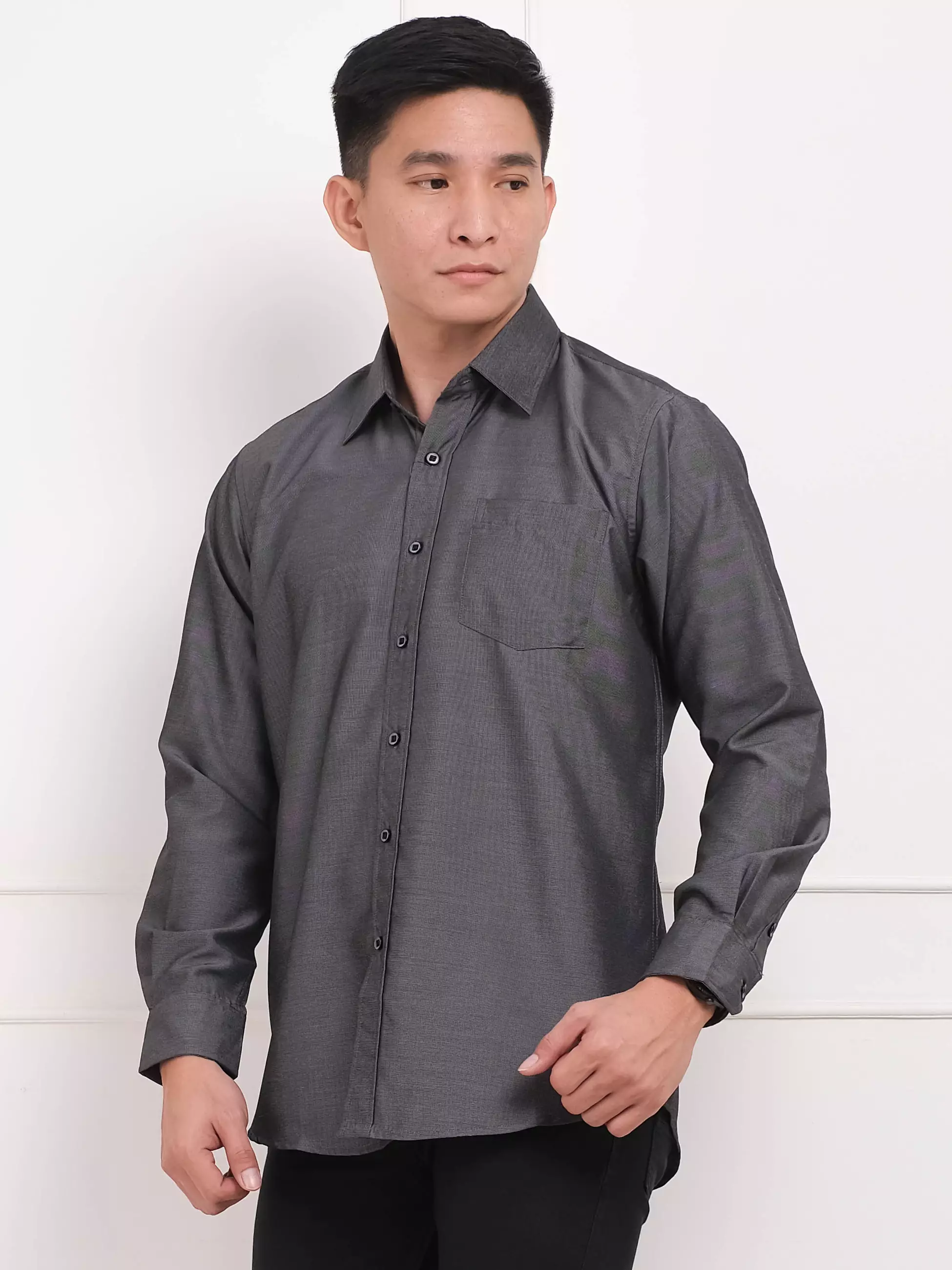 Andre Michel Kemeja Polos Slim Fit Lengan Panjang Abu Tua 16424