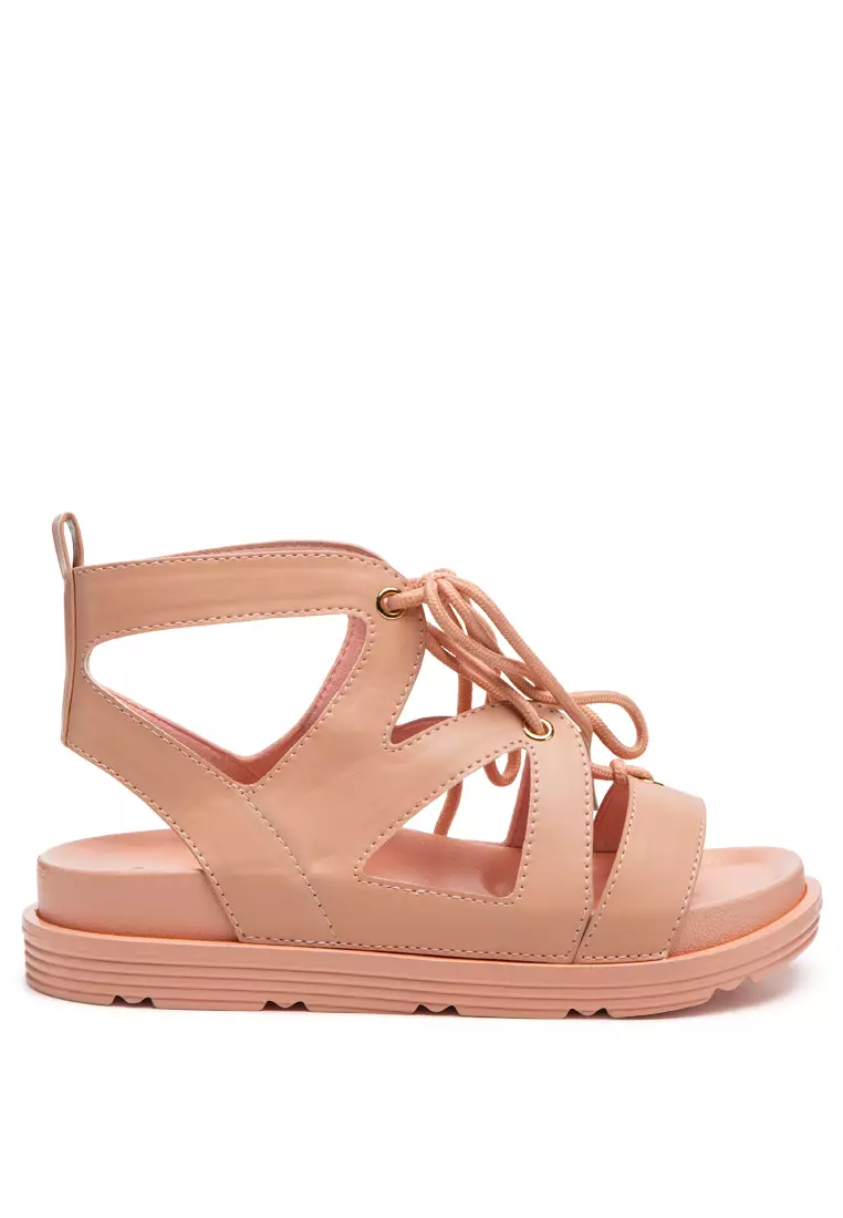 Discount on London Rag  shoes - SKU: Tie-Up Flat Sandals In Pink