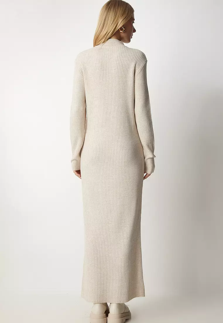 Buy Happiness Istanbul Turtleneck Slit Long Knit Dress Online