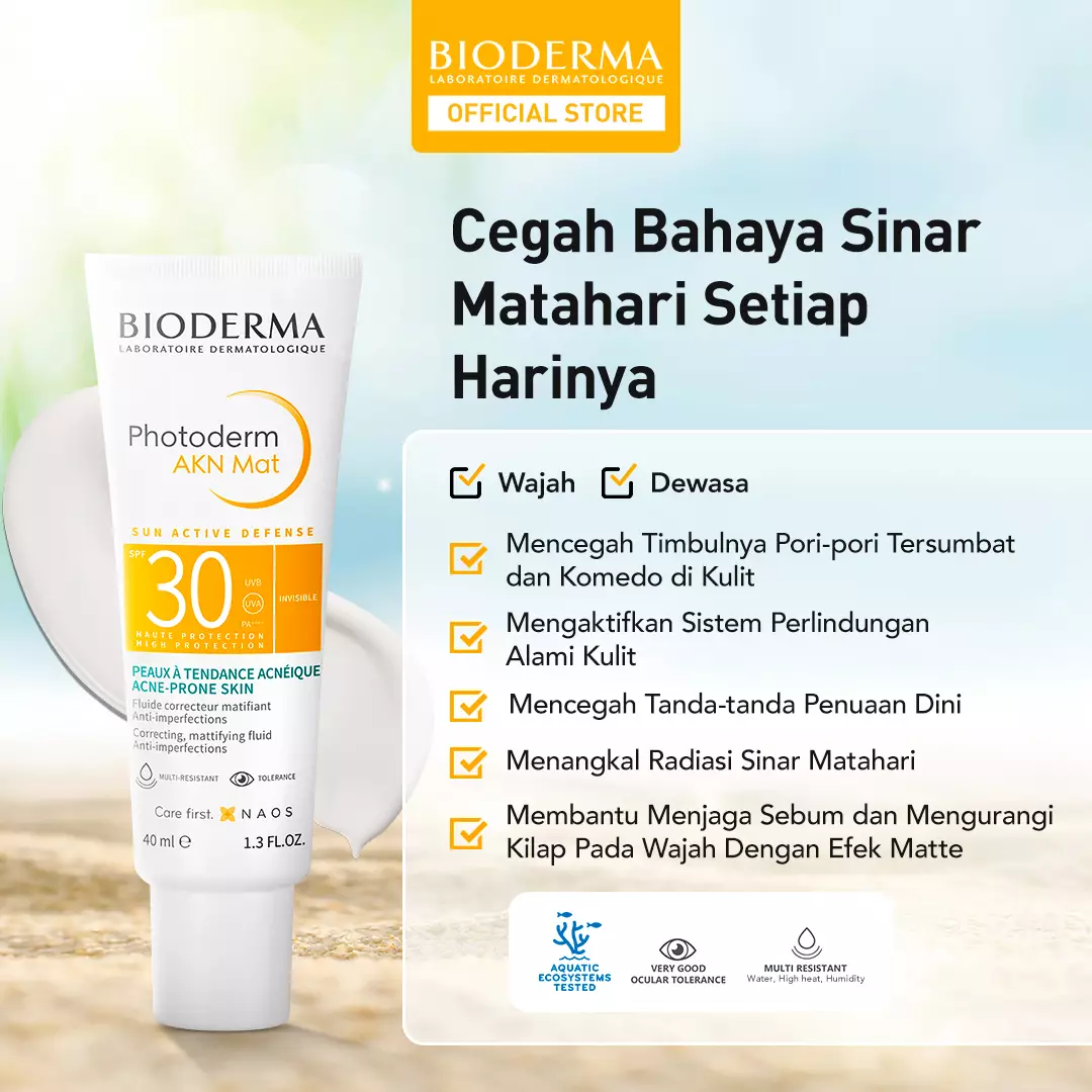 Bioderma Photoderm AKN Mat SPF 30 40 ml - Sunscreen untuk Kulit Kombinasi / Berminyak / Berjerawat